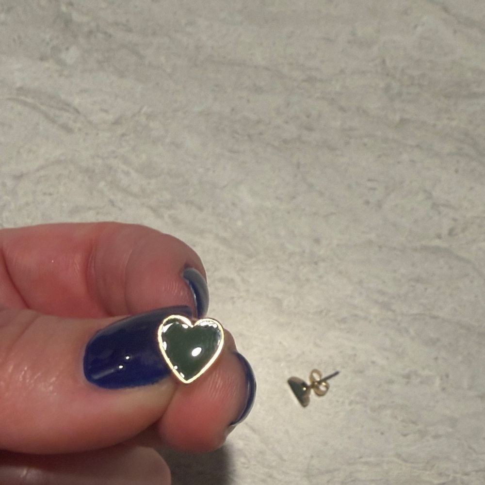 Never Worn American Eagle Outfitters Gold Heart Earrings with Green Enamel
